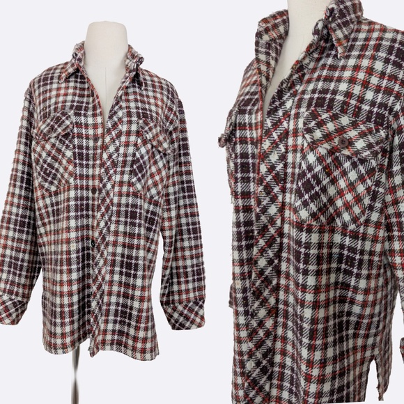 70s Wrangler Plaid Button Down Flannel Long Sleeve Buffalo Check Jacket - Picture 1 of 8
